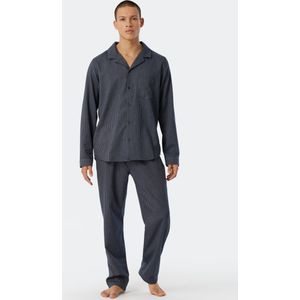 Schiesser - Pyjama Story - Pyjama - Blauw/Grijs - 100% Katoen, Lange Geweven Flanellen Pyjama