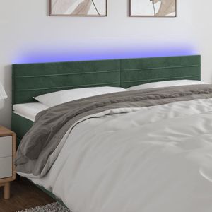 The Living Store Hoofdbord LED 200x5x78/88 cm fluweel donkergroen - Bedhoofdbord - Led Hoofdbord - Velvet Hoofdbord - Groen Hoofdbord - Hoofddekens