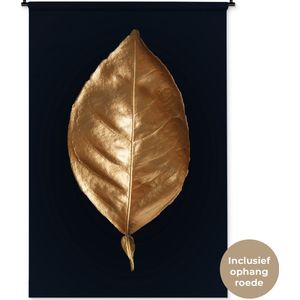 Wandkleed Golden leaves staand - Gouden bladeren op een zwarte achtergrond Wandkleed katoen 120x180 cm - Wandtapijt met foto XXL / Groot formaat!