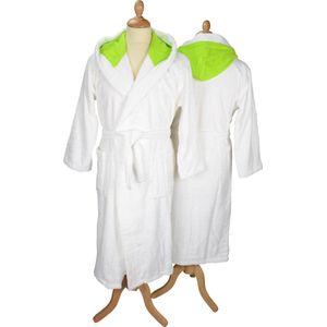 ARTG® Robezz - Badjas - Gekleurde Capuchon - White/Lime Green - Maat XS