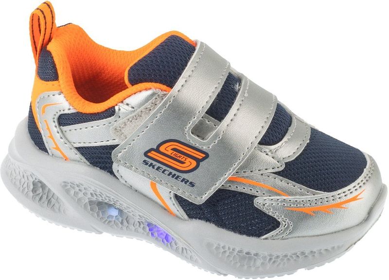 Skechers - METEOR-LIGHTS - Klittenbandschoen - Zilverkleur/Oranje - Met Knipperfunctie