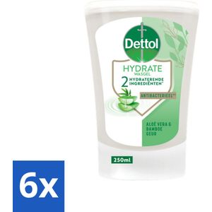 6 x Dettol - Wasgel Navulling - Hydrate - Aloë Vera & Bamboe - 250 ml - Handzeep Navulling - Antibacteriële Zeep - Aloë Vera Zeep - Bamboe Zeep - Hydraterende Zeep