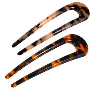 2 stuks U-vormige Franse stijl haarspelden twist celluloseacetaat haarvork haarstokken vintage schildpadschelp voor dames en heren
