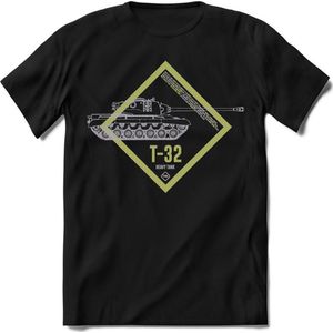 T-Shirtknaller T-Shirt|T-32 Leger tank|Heren / Dames Kleding shirt|Kleur zwart|Maat 3XL
