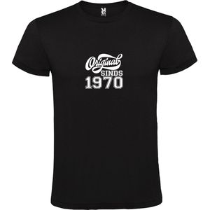 Zwart T-Shirt met “Original Sinds 1970 “ Afbeelding Wit Size XS