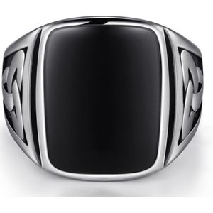 Victorious Zilveren Ring Zwart Natuursteen Heren – Zegelring - Maat 60 (19.00mm)