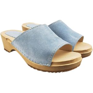 Houten sandalen met suede leren upper - Mint Blue - maat 42