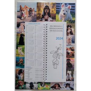 LIBOZA - Week-wandkalender 2024 – Twee weken naast elkaar - Hondjes - rondom verschillende hondenfoto's - Met Eco Pen - Veel schrijfruimte - Ophangbaar - Stevige kartonnen achterkant - Cadeau - Verjaardag - Sinterklaas – Kerstmis