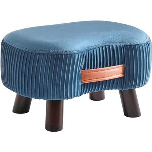 Voetenbankje, Bankje met handvat, Gebogen opstapje met zachte zitkussen, Gestoffeerd fluwelen krukje, Massief hout, Ruimtebesparend, voor woonkamer, kinderkamer, 40 x 28 x 23 cm, Blauw HBD021Q