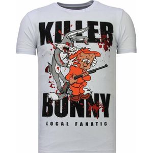 Killer Bunny - Rhinestone T-shirt - Wit
