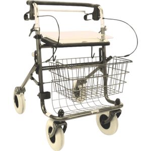 Premis Provo Rollator 2e generatie - Duwstang met beugel-loop-rem onder - Incl mand, stokhouder en dienblad - Metallic Zwart