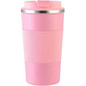 Koffiebeker To Go - Thermosbeker - Travel Mug - Theebeker - Roestvrij Staal - RVS - Roze - 380 ml