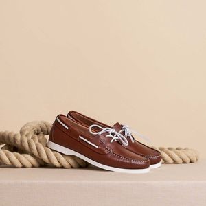 Travelin' Exmouth Heren - Leren Moccasins met veter - Bootschoenen - Instappers - Cognac Bruin Leer