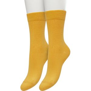 Bonnie Doon Basic Sokken Dames Geel/Oranje maat 36/42 - 2 paar - Basis Katoenen Sok - Gladde Naden - Brede Boord - Uitstekend Draagcomfort - Perfecte Pasvorm - 2-pack - Multipack - Effen - Sunflower - OL834222.371