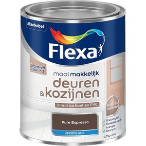 Flexa - Mooi Makkelijk Deuren & Kozijnen Zijdeglans - Muurverf - Pure Espresso - Kleur van het jaar 2025 - Mengverf - 0.75 Liter