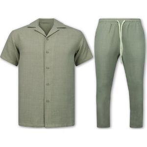 Linnen Twinset - Linnen Zomerset Heren - Linnen Overhemd Heren - Zomer Broek Heren - MG-011 - Beige