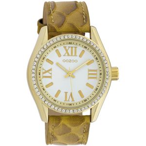 OOZOO Timepieces - Goudkleurige horloge met mosterd gele leren band - C10224