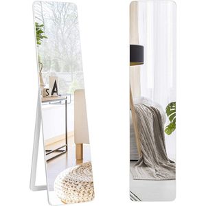 2-in-1 full-body spiegel, staande spiegel en wandspiegel met houten frame, kleedspiegel 37 x 160 cm, garderobespiegel voor slaapkamer, woonkamer en entree