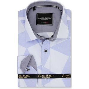 Heren Overhemd - Slim Fit - Diamond Checker Pattern - Blauw - Maat XL