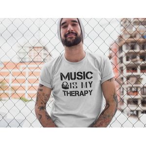 Rick & Rich - T-Shirt Music Is My Therapy - T-shirt met opdruk - T-shirt Muziek - Tshirt Music - Wit T-shirt - T-shirt Man - Shirt met ronde hals - T-Shirt Maat XXL