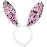 Verkleed diadeem paashaas/bunny oren - pailletten - roze/wit - one size