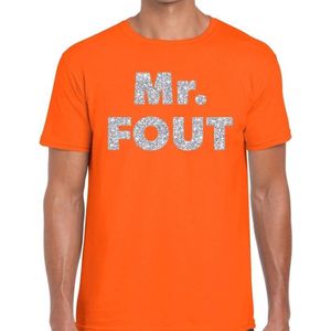 Mr. Fout zilveren glitter tekst t-shirt oranje heren - Foute party kleding XL