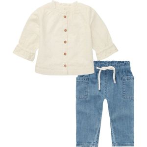 Noppies - Kledingset - 2delig - Blouse Saline Turtledove broderie - Broek denim Adapazari blauw - Maat 80