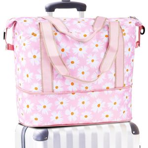 Reistas, weekendtas voor dames, handbagage voor vliegtuigen met trolleyhoes, uitbreidbare sporttas met nat compartiment, ziekenhuistassen, Z-zonnebloem