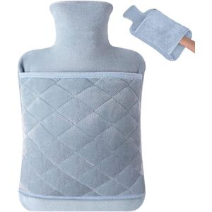 Warmwaterkruik 2 liter zachte pluche hoes warmte comfort nek rug taille cadeau verjaardag Kerstmis Vader- en Moederdag geschikt baby's blauw-grijs