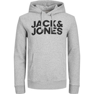 JACK & JONES Corp logo sweat hood regular fit - heren hoodie katoenmengsel met capuchon - lichtgrijs melange grote print - Maat: XS