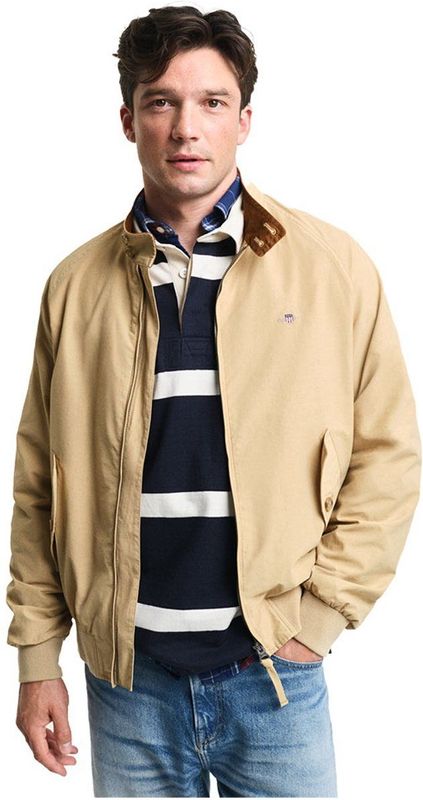 Gantvoor mannen. 7006484 Beige katoenen Harrington jas (S), Casual, Duurzaam