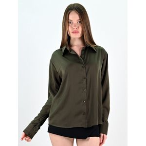 YesMooi - Basis Satijnen Blouse - Kaki - L (40)