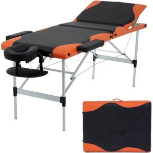 BestMassage BT-ALMT7370-CM – Massagetafel, lengte 214 cm, hoogte verstelbaar, drievoudig inklapbaar, gezichtskussen, draagbaar en draagtas, zwart/ oranje