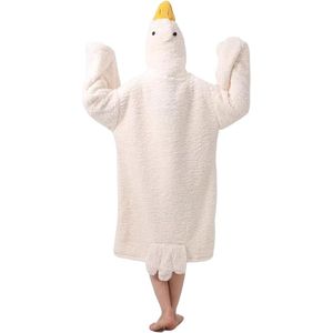 Robe - Hooded Robe - Winterwarmte - Draagbare Deken - Comfortabele Huiskleding - Zachte Pyjama - Geschikt voor Mannen, Vrouwen en Kinderen - Fleece Materiaal - Wit - 1 Stuk - Maat L