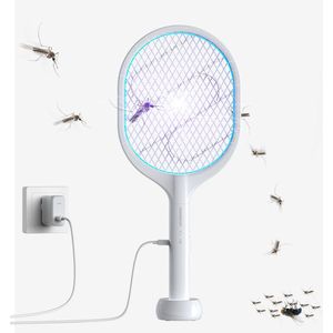 Hikemeister ® 2 in 1 vliegenmepper - Racket Elektrische UV insectendoder op USB - vliegenlamp insectenlamp muggenlamp fruitvliegjes , muggen, wespen, motten Muggenlamp - als muggenvanger - 2900V - Wit - USB kabel 1.5 meter USB oplaadbaar