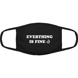 Everything is fine, grappig mondkapje | gezichtsmasker | bescherming | bedrukt | logo | Zwart mondmasker van katoen, uitwasbaar & herbruikbaar. Geschikt voor OV