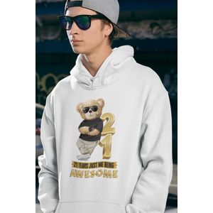 21 Jaar Verjaardag cadeau Hoodie - Wit Hoodie Mannen - Maat M - Verjaardag Cadeau Mannen - Limited Edition