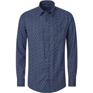 CASA MODA - Multicolor Fantasie - Overhemd - Blauw met Oranje Dessin - Strijkvriendelijk