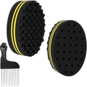 Haar Spons Borstel Kleine Gaten - Spoel Haarborstels - Dreadlocks - Dubbelzijdige Haar Spons voor Krullen - Voor Thuis en Kappers - 2 Stuks met 1 Stuk Haarpikker