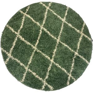 Aledin Carpets Kan Kan - Rond Vloerkleed 150 cm - Modern - Hoogpolig - Groen - Tapijten woonkamer