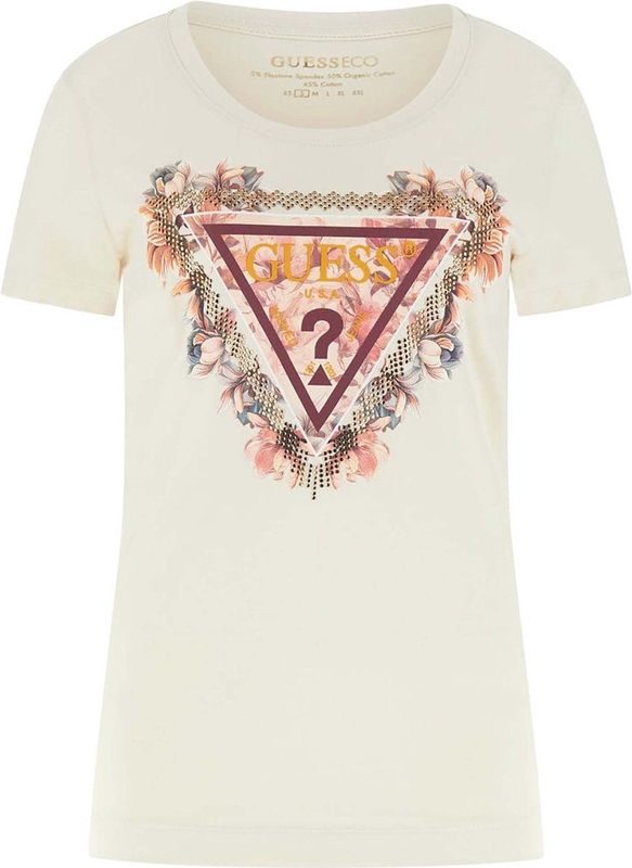Guess - T-shirt - Beige - Korte Mouwen - Ronde Hals