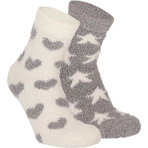 Apollo bedsokken / huissokken - kinderen - 2-pack - grijs/wit - one size - Slaapsokken - Slofsokken