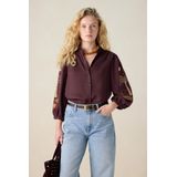 Donkerbruine blouse met embroidery