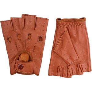 Bruine vingerloze Leren Handschoenen - 100% Lamsleder - Exclusieve Autohandschoenen - Race Handschoenen - Maat XL