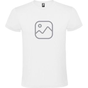 Wit  T shirt met  "" Geen foto icon "" print Zilver size S