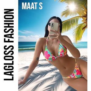 LaGloss® 2-Delige Bikini Set – Bloemenprint Neon Kleuren – Sexy & Trendy Badmode – Maat S