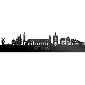 Standing Skyline Gouda Zwart Glanzend - 60 cm - Woondecoratie design - Decoratie om neer te zetten en om op te hangen - Meer steden beschikbaar - Cadeau voor hem - Cadeau voor haar - Jubileum - Verjaardag - Housewarming - Interieur - WoodWideCities