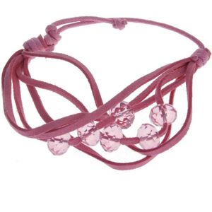 Behave Armband roze imitatieleer kralen verstelbaar