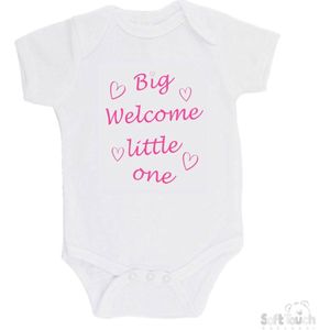 100@ katoenen Romper Big welcome little one Katoen Wit/roze Maat 56/62