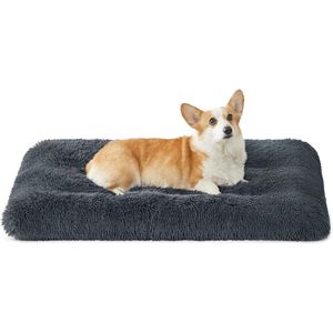 Hondenbed huisdiermat zacht 95 x 60 cm met zachte vulling machinewasbaar kussen voor honden multifunctioneel donkergrijs PGW202G02